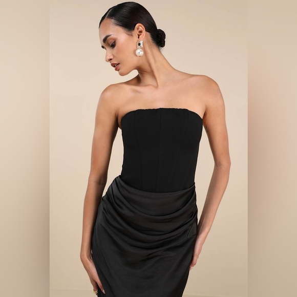 Lulus Mella Black Mixed Media Strapless Maxi Dress - Picture 3 of 6